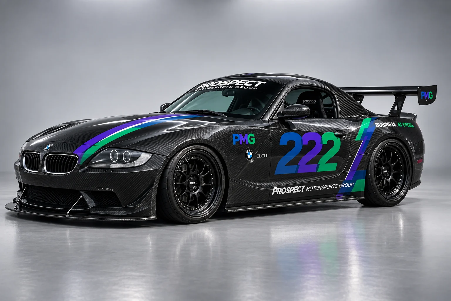 2027 BMW Z4 livery concept, front three-quarter view — livery rendering, not a photograph