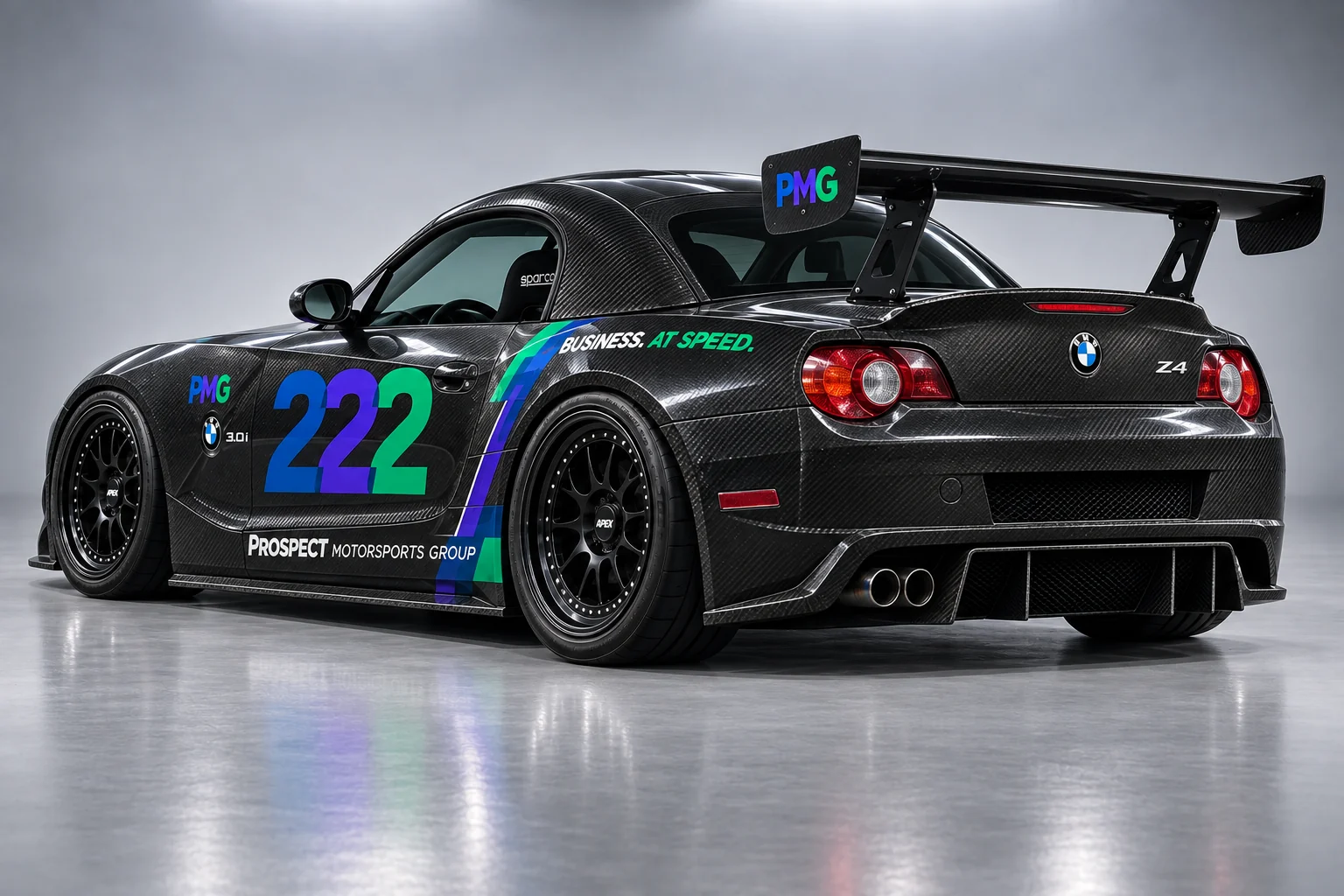 2027 BMW Z4 livery concept, rear view — livery rendering, not a photograph